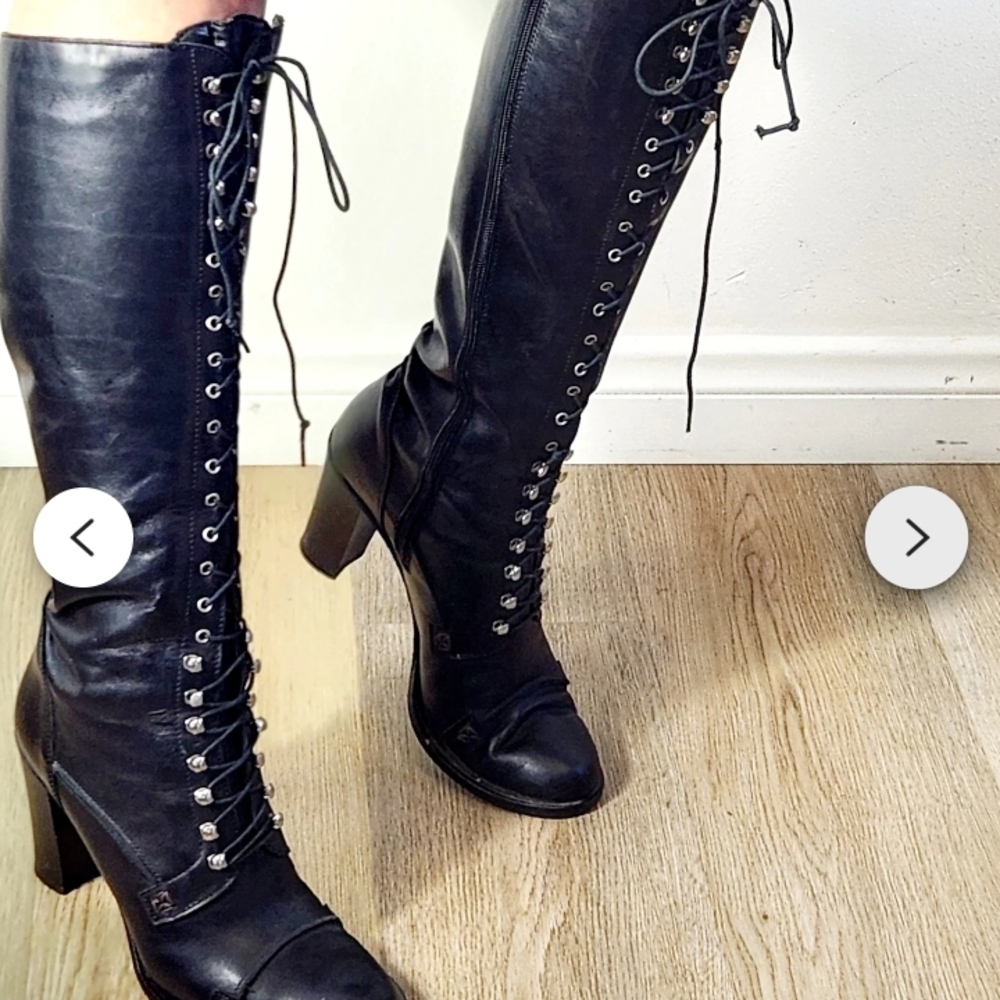 Charles David Black Lace-Up Boots with Chunky Heel